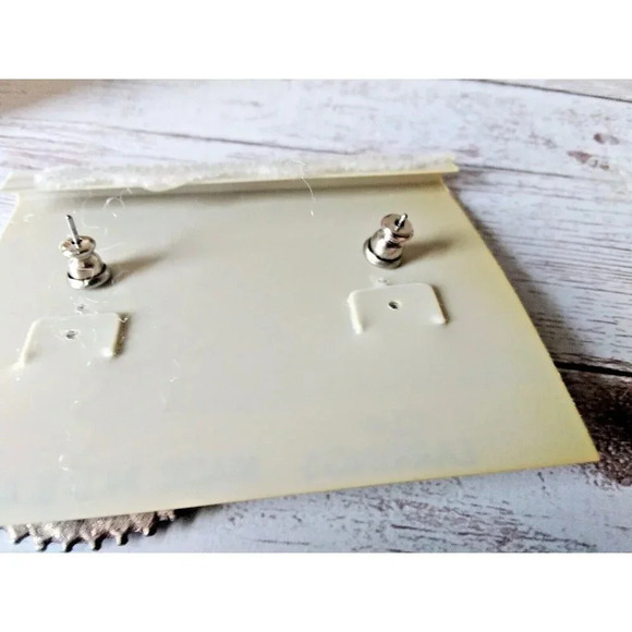 Authentic Vintage 1980s Dark Silver & Blue Enamel Fan Dangle Earrings - Picture 2 of 4